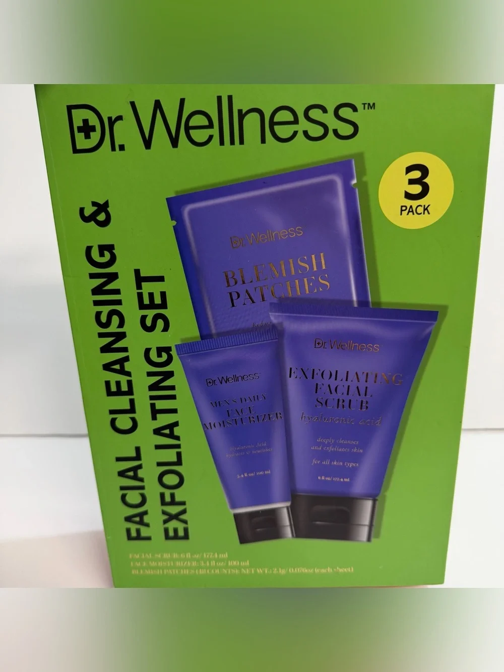 Dr. Wellness Men’s Facial Scrub 6 fl oz + Moisturizer 3.4 fl oz + 48 Patches